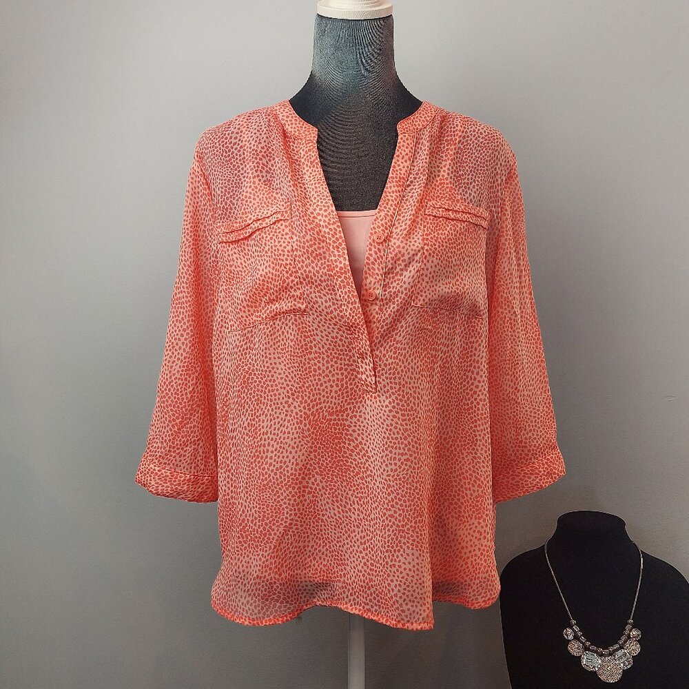 APT. 9 SHEER PULLOVER CORAL BLOUSE WITH MATCHING CAMISOLE (PM) - Picture 4 of 16